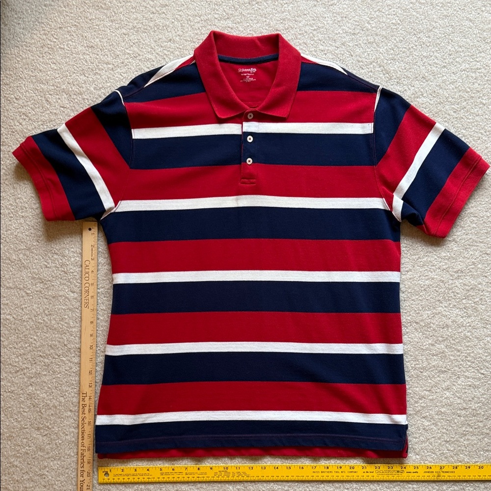 St. John's Bay Red, Blue, and White Striped Polo Shirt